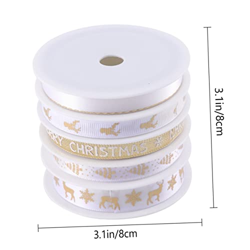 jojofuny 5 Rollen Teiliges Weihnachts Dekoband Breit Gold Weiß Bedrucktes Geschenkband Vielseitig für Geschenkverpackung Party und DIY Weihnachtsdeko Geeignet von jojofuny