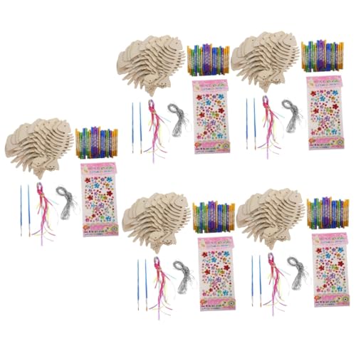 jojofuny 5 Sätze Holz Windspiel für DIY Windspiel Bastelset mit Holzstücken Windspielröhren Pinsel und Aufkleber Basteln für Feiertage und Gartenpartys von jojofuny