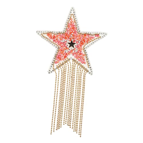 jojofuny 5 Stück Glitzer Stern Aufbügel-patches mit Strasssteinen DIY Textilapplikationen für Kleidung Hüte Rucksäcke Reparaturfähige Bügelflicken in Rot und Gold mit Perlenverzierung von jojofuny