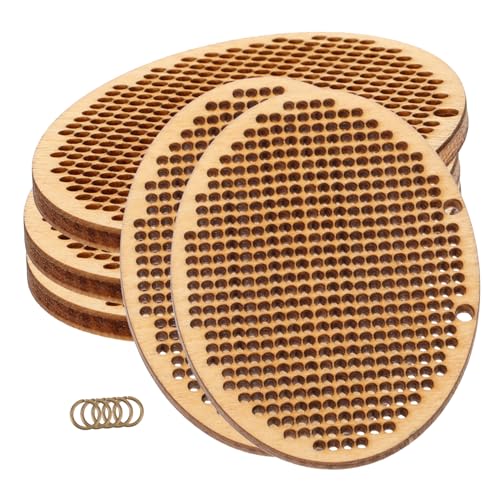 jojofuny 5 Stück Holzchip Anhängerrohlinge Stich Ornament Kreuz DIY Stickerei Große Runde Scheiben Nähen Holzornamentrohlinge Beige von jojofuny