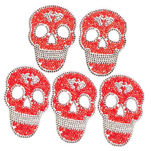 jojofuny 5 Stück Skull Aufnäher Dekorative Bügelflicken für Kleidung Taschen und Diy Multifunktionale Strass Patches Rot für Kreative Bastelprojekte von jojofuny