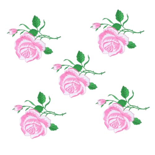 jojofuny 5 Stück Stickmaterialien Stoffflicken für Kleidung bunt Reparatur Aufnäher für Jeans geformt Aufnäher mit Blumenapplikation Patches nähen Rosenfleck Stickgarn Rosa von jojofuny