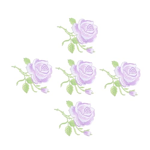 jojofuny 5 Stück Stickmaterialien nähen Flecken Flicken für Kleidung sortiert Jeans-Patches Rosenfleck Rose bestickt Aufnäher für Jacken gestickte Aufnäher Stickgarn Violett von jojofuny