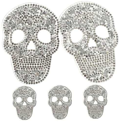 jojofuny 5 Stück Teiliges Strass Skull Aufnäher Aufbügelbare Patches für Kleidung Taschen und Rucksäcke DIY Dekoration für Jeans und Accessoires von jojofuny