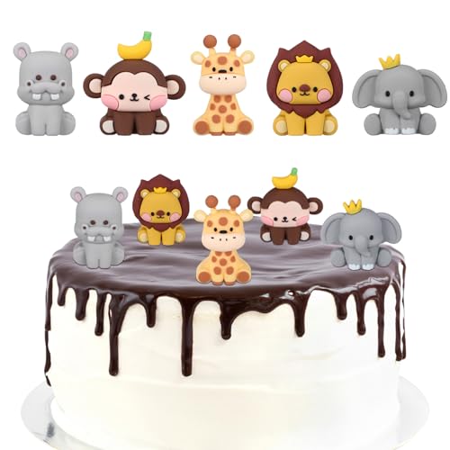5 Stück Tier-Kuchenaufsätze Tier-Kuchenaufsätze Mit Löwe Giraffe Elefant Zebra Für Dschungel-Mottoparty Babypartys Kindergeburtstagsfeier von jojofuny