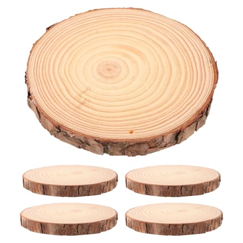 jojofuny 5 Stück Unbehandelte Holzscheiben Zum Basteln Rindenscheiben Für DIY Malerei Untersetzer Fotografie Requisiten – 14–15 Cm Rustikale Holzscheiben von jojofuny