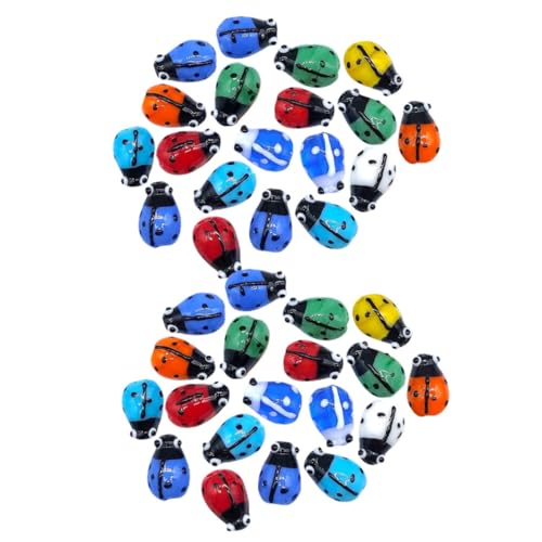 jojofuny 50 Stück Bunte Glasperlen mit Marienkäfer Motiv Handgefertigte Schmuckperlen für DIY Armbänder Glatte Oberfläche Langlebig Auffädeln Geeignet für Bastelarbeiten von jojofuny