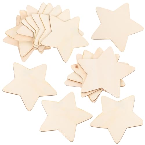 jojofuny 50 Stück Diy Holzscheiben Fünfzackiger Stern Unlackierte Holzstücke für Kreative Bastelideen Sicher für Dekorationsprojekte von jojofuny