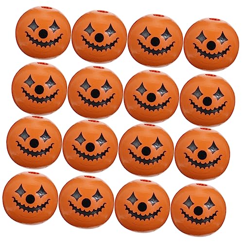 jojofuny 50 Stück Halloween Holzperlen mit Gesichtern Diy Bastelperlen für Schmuckherstellung und Dekoration Spacer Perlen für Ihre Halloween Feier von jojofuny