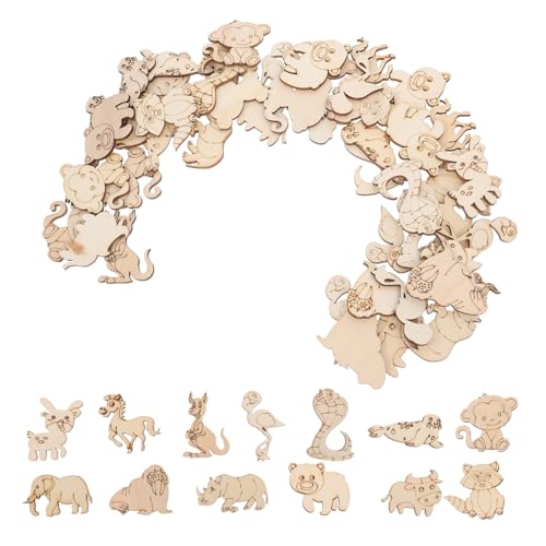 jojofuny 50 Stück Holzchiphandwerk holzdekor holzplatten Holzstücke bemalen Unvollendete Holzstücke Tierfiguren Holz Holzscheiben zum Basteln DIY-Dekorationen mit Tierausschnitten Beige von jojofuny