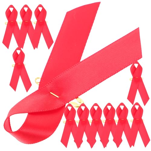 jojofuny 50 Stück Rote Schleifen-anstecknadeln Aids Awareness Pins aus Feinem Material Auffällige Brustkrebs-bewusstseinsbroschen Leicht Tragbar für Öffentliche Kampagnen und Fundraising von jojofuny