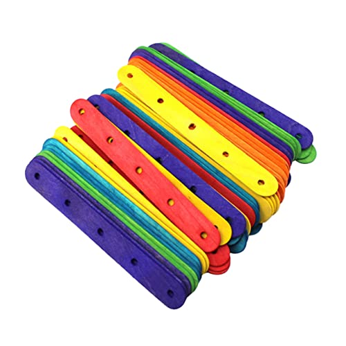 jojofuny 50 Stück Teiliges Bunte Jumbo Holzstäbchen mit Löchern Farbige Glatte Holz Popsicle Sticks für Diy Bastelprojekte Schul und Gruppenaktivitäten und Splitterfrei von jojofuny