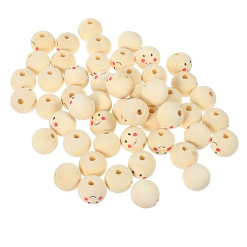 jojofuny 50Stücke Holzperlen Runde DIY Holzperlen mit Smile Gesicht für Schmuckherstellung Bastelzubehör und Projekte für Erwachsene von jojofuny
