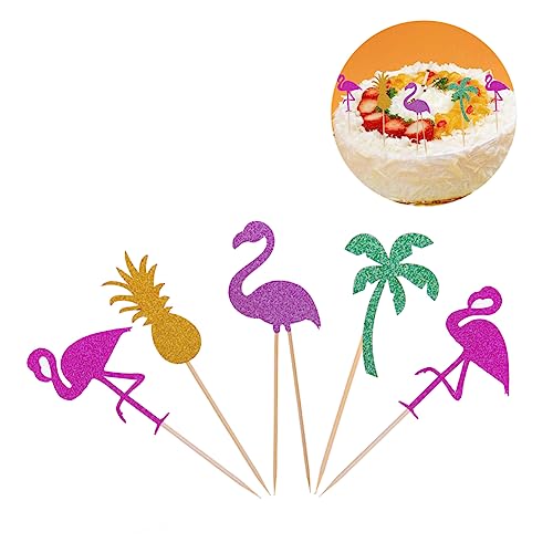 jojofuny 5St beach party dekoration Beach party decoration Flamingo cake picks Cake topper for luau Cake topper for Hawaiian party kuchen Tortenaufsatz mit Ananas Hochzeit Zylinder Flagge von jojofuny