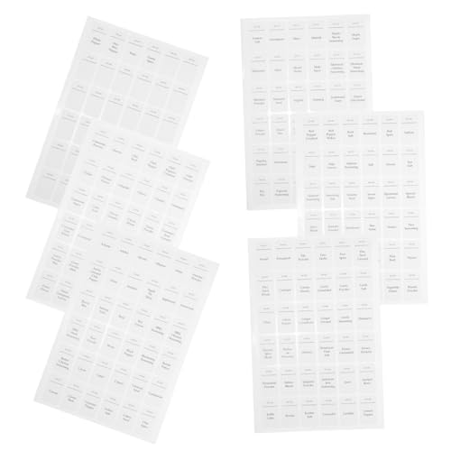 jojofuny 6 Blätter Wasserdichtes und öldichtes Etikett Flaschengewürzaufkleber Gewürzaufkleber zum Würzen Etiketten für Gewürzflaschen Küchenetikett PVC selbstklebend Weiß von jojofuny