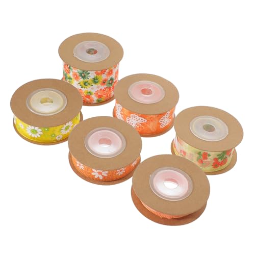 jojofuny 6 Rollen Polyester Satinband mit Blumenmuster Zuschneidbar Vielseitiges und Bastelband für Festivaldekoration DIY Schleifen Geschenkverpackung von jojofuny