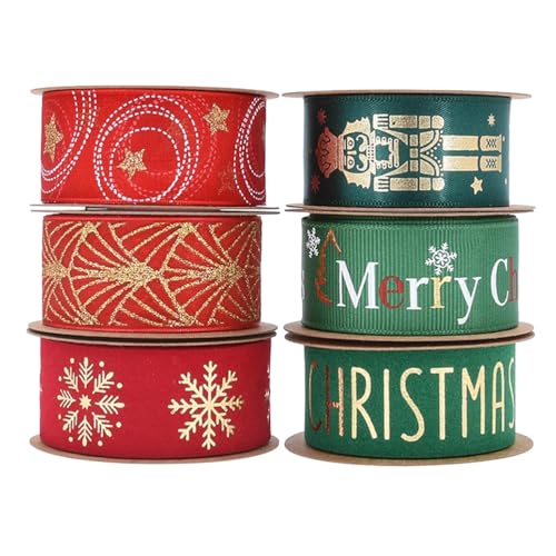 jojofuny 6 Rollen Weihnachtsband zum Verpacken von Geschenken, 2,5 cm breites Band zum Verpacken von Schleifen, Basteln, Feiertags-, Weihnachts- und Partydekorationen jojofuny 6 Rollen Weihnachtsband zum Verpacken von Geschenken, 2,5 cm breites Band zum Verpacken von Schleifen, Basteln, Feiertags-, Weihnachts- und Partydekorationen von jojofuny