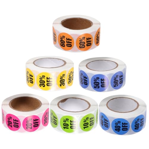 jojofuny 6 Rollen -logo -aufkleber Entfernbare Etiketten Form Große Aufkleber Name Aus Farbig Runden Aufkleber-etiketten Klebrig Klebeetiketten Prozentaufkleber Beschichtetes Papier von jojofuny