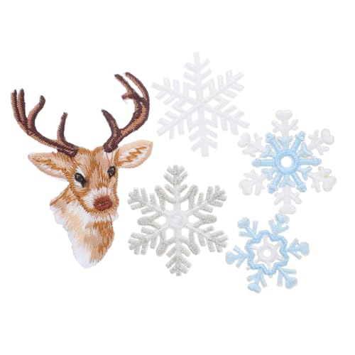 jojofuny 6 Stück Teiliges Goldene Schneeflocken Gestickte Bügelapplikationen mit Hirschmotiv Bestickte DIY Patches zum Aufbügeln für Kleidung Rucksäcke Hüte zum Reparieren und Verzieren von jojofuny