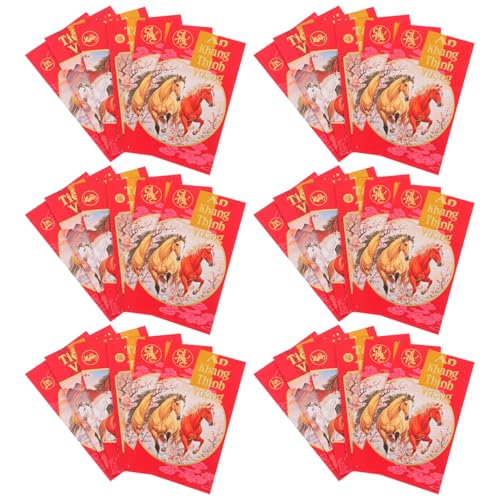 jojofuny 60 Stück Vietnamesische Rote Neujahrsumschläge 2026 Jahr Des Pferdes Rote Päckchen – Traditionelle Geldumschläge Hong Bao Partygeschenk von jojofuny
