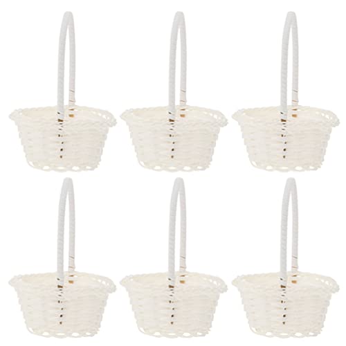 jojofuny 6stücke Teiliges Handgefertigter Wicker Blumenkorb Mit Henkel Dekorative Aufbewahrungskörbe Für Hochzeiten Blumenmädchen Picnics Und Tischdekoration Rustikaler Stil von jojofuny