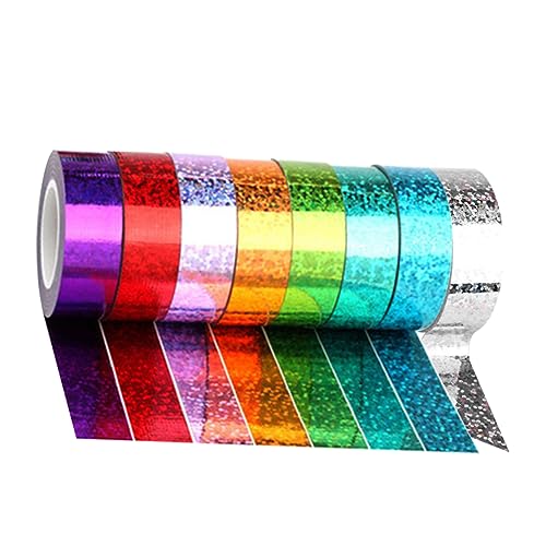 jojofuny 8 Rollen Kleidung Laserband Bunt Grün Lila Blau Mischt Farbe Gemischtes Band Bastelband Aus Stoff Klebrig Dekoratives Klebeband Farbiges Abdeckband Holografisches Band Farbband von jojofuny