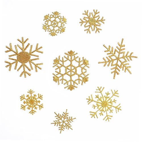 jojofuny 8 Stück Gestickter Kleidung Patch Stickerei gestickte Aufnäher Kleidungsflicken Schneeflockenflecken für Kleidung Stoffpatch mit Schneeflocken Weihnachtspatch Stickgarn Golden von jojofuny