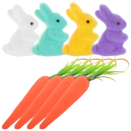 jojofuny 8 Stück Teiliges Ostern Deko mit Bunten Schaumstoff-möhren und Flauschigen Hasen Stehende Osterhasen und Karotten Vielseitige Party Wohnraumdekoration für Innen und Außen von jojofuny