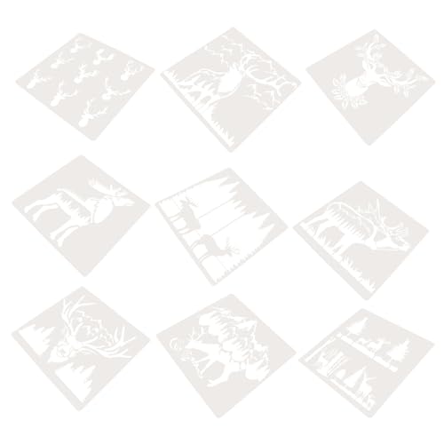 jojofuny 9 Stück Teiliges Deer Theme Art Schablonen Set aus Sicherem Pet Wiederverwendbare Praktische Malvorlagen mit Hohlem Design für Diy Wand und Textilgestaltung Einfaches Zeichnen von von jojofuny