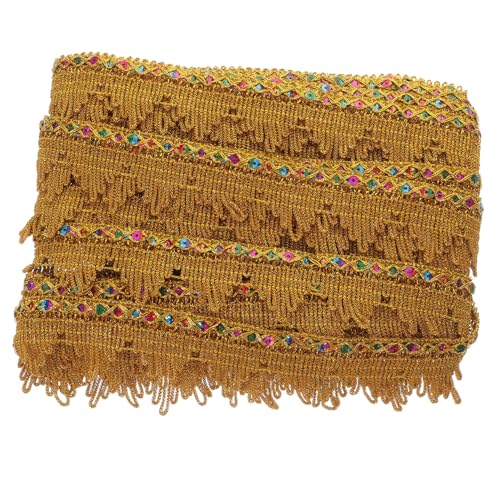 jojofuny Bunte Paillettenspitze Stickerei Bestickt Funkelnd Nähen Von Perlenbesatz Fransenbesatz Mit Quaste Fransenbesatz Für Gardinen Fransen Zum Nähen Von Bändern Polyester Golden von jojofuny