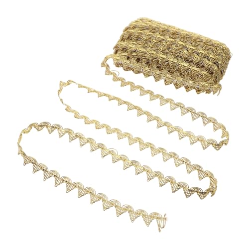 jojofuny Goldene Spitzenspitze Stoffbesatz Goldstickerei-Spitzenbesatz Spitzenbesatz mit Blumenstickerei Zierband nähen goldener Fransenbesatz Wellenbesatz Verzierung Goldrand Polyestergarn von jojofuny