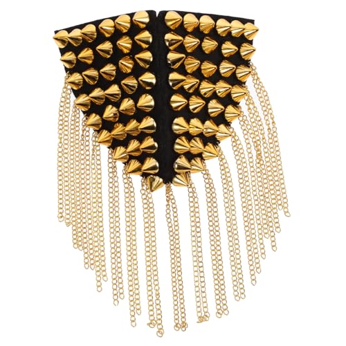 jojofuny Goldene Vintage Schulterklappe mit Quaste Nieten und Kette Dekoratives Epaulet für Uniform Kostüm Party Hochwertige Legierung Modisches Kleidungszubehör von jojofuny