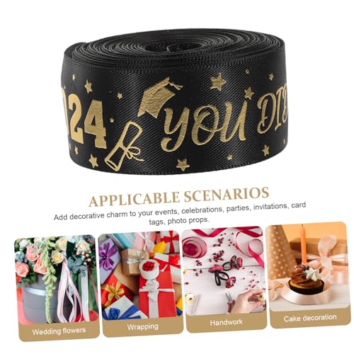 jojofuny Graduationsband Breit Polyester Geschenkband mit Goldener Heißtransferprägung Robustes Diy Party und Geschenkverpackungsband für Schulabschlussfeiern Dekoration und Basteln von jojofuny