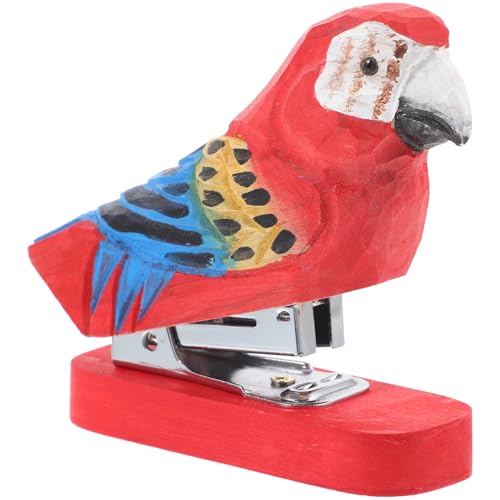 jojofuny Holz Tier Stapler Kreativer Hefter für Büro und Zuhause Ergonomisches Design Tragbar Dekorativ für Erwachsene mit Liebevollem Tiermotiv Roter Papagei von jojofuny