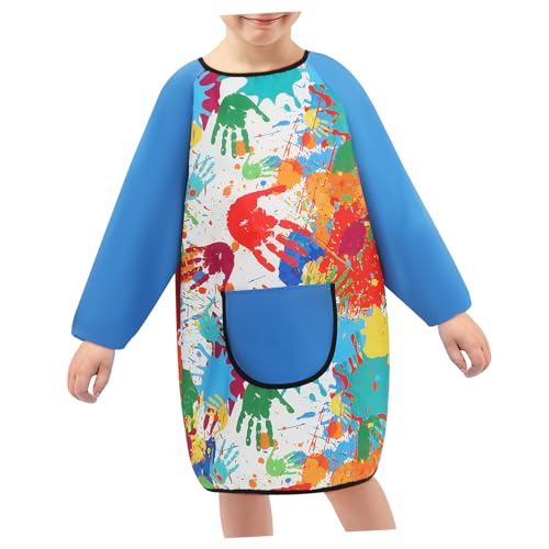 jojofuny Malkittel Staffelei Kunstkittel Kapuzenpullover Langarm Schürze Stanzfinder Blaue Schürze Kunstschürze Hand Backschürze Kinderkittel Schürzen Kinderschürzen Polyester von jojofuny