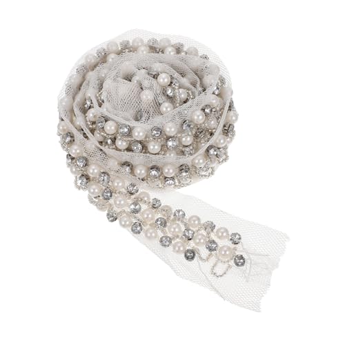 jojofuny Mehrfunktionales Perlenband mit Zarter Spitzenborte und Strasssteinbesatz Dreireihige Weiße Perlen Netzspitze Langlebige Dekoration für Kleidung Brautschmuck Bastel Nähzubehör von jojofuny