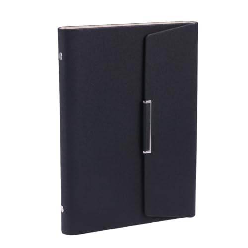 jojofuny PU Notizbuch mit Stifthalter Business Notepad Schwarz Geeignet für Büro und Schule Nachfüllbar mit Mehreren Fächern für Karten und Notizen von jojofuny