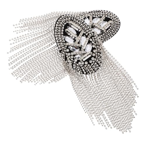jojofuny Silberne Quasten Epauletten mit Strassbesatz Leichte Langlebige Schulterklappen für Anzug Modische Fransen Schulterabzeichen mit Sicherer Befestigung Elegantes Schmuck Accessoire von jojofuny