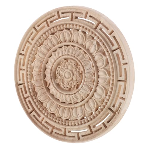 jojofuny Unlackierte Holzapplikation Mandala Blume Rund Holzornament Geschnitzt Möbel Dekor für Schrank Kommode Bett Europäischer Stil Handgefertigt Holzverzierung von jojofuny