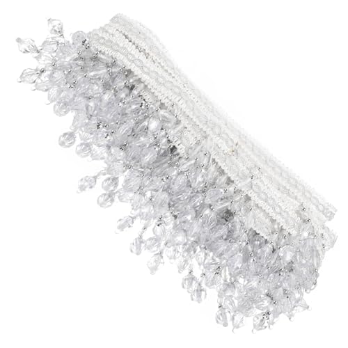 jojofuny Vorhang Perlenspitze Quaste Spitzenbesatz Fransen Quastenbesatz Polyester Fransen Quasten -Spitzenverkleidung Spitzenbesatz mit Fransen und Quasten Fransen nähen Polyestergarn Weiß von jojofuny