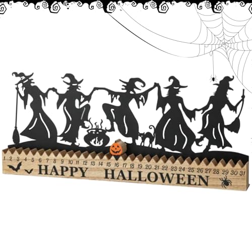 Halloween Tanzende Hexe Countdown Tischschild, Halloween Holz & Metall Tischdekoration, Tanzende Hexe Silhouette Countdown Tischschild Für Partys & Herbst Zuhause von jopiuieo