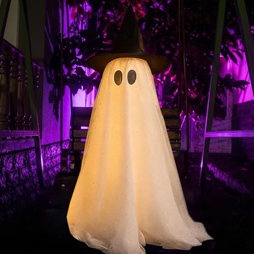 joukares Halloween Outdoor Stand Ghost Decoration Leuchten gruseliger Geist mit Hexenhut und LED -Schnur für Veranda Yard Garden Home Dekoration A von joukares