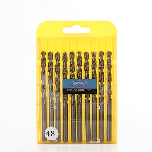 JOVANT 10pcs 3/16 Zoll(4.8mm) Kobalt-Bohrer, M35- HSS High Speed Steel für Bohrer/Driver Edelstahl Heavy Duty Twist Steel Drill Bits von jovant