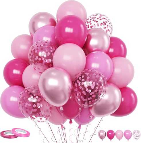 60 Stück Rosa Luftballons Set 30,5 cm Metall Hot Pink Latex Ballons mit Konfetti Ballon für Geburtstag Hochzeit Baby Shower Mädchen Prinzessin Valentinstag Party Dekorationen von joyacs