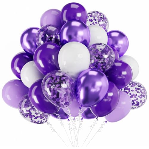 60 Stück lila und weiße Luftballons, 30,5 cm, Metall, violette Papierreste und Latexballons, Set für Geburtstag, Babyparty, Brautparty, Hochzeit, Party-Dekorationen 60 Stück lila und weiße Luftballons, 30,5 cm, Metall, violette Papierreste und Latexballons, Set für Geburtstag, Babyparty, Brautparty, Hochzeit, Party-Dekorationen von joyacs