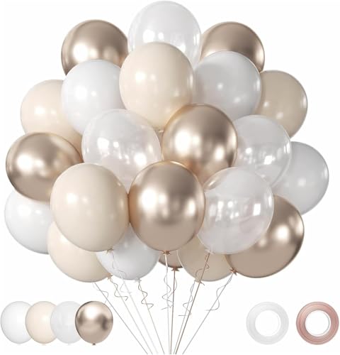 60 Stück weiße und goldene Luftballons, 30,5 cm, weißer Sand, Gold, Metallic-Latex-Luftballons für Geburtstag, Hochzeit, Verlobung, Babyparty, Jahrestag, Party-Dekoration 60 Stück weiße und goldene Luftballons, 30,5 cm, weißer Sand, Gold, Metallic-Latex-Luftballons für Geburtstag, Hochzeit, Verlobung, Babyparty, Jahrestag, Party-Dekoration von joyacs