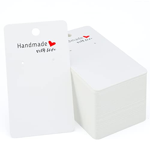joycraft 200 Stück weiße Ohrringkarten, 5 x 8,9 cm Ohrring-Displayhalter-Karten, handgefertigt mit Liebe, zum Aufhängen, für Schmuck, Handwerk, Einzelhandel von joycraft