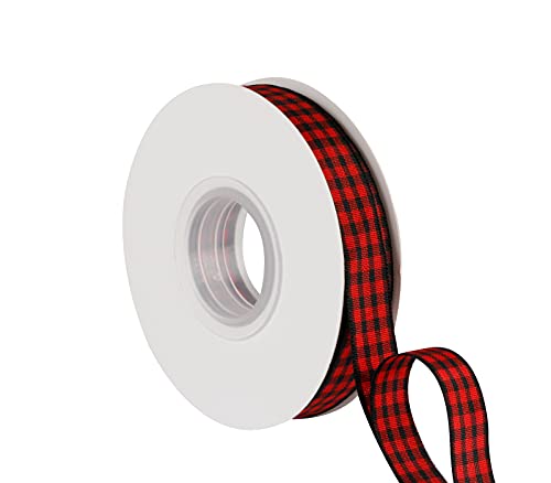 Joycrosso 1,6 cm breites kariertes Band mit schwarz-rotem Vichy-Muster, ideal für Geschenkverpackungen, Heimdekoration, Blumenarrangements, 22,7 m Rolle Joycrosso 1,6 cm breites kariertes Band mit schwarz-rotem Vichy-Muster, ideal für Geschenkverpackungen, Heimdekoration, Blumenarrangements, 22,7 m Rolle von joycrosso