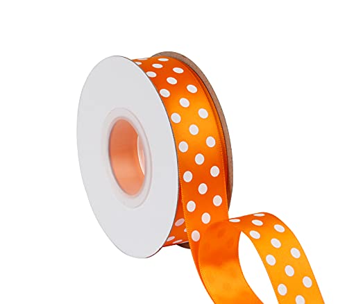 Joycrosso 2,5 cm breites gepunktetes Satinband, Satinband mit weißen Punkten, ideal für Haarschleifen, Geschenkverpackungen und Crart, 22 m Rolle (Tangerine) von joycrosso