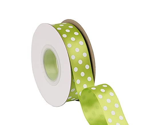 Joycrosso 2,5 cm breites gepunktetes Satinband, Satinband mit weißen Punkten, ideal für Haarschleifen, Geschenkverpackungen und Crart, 22 m Rolle (apfelgrün) von joycrosso